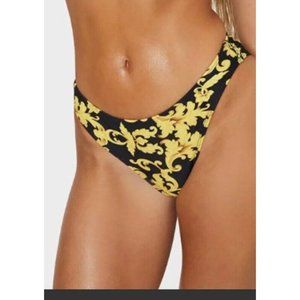Pretty Little Thing Bikini Bottom Black Chain Print High Leg Swimsuit Size 10